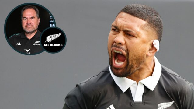 All Blacks forward Ardie Savea and an inset of head coach Dave Rennie.