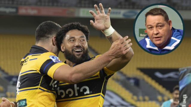 Fehi Fineanganofo and an inset of ex-All Blacks head coach Sir Steve Hansen.