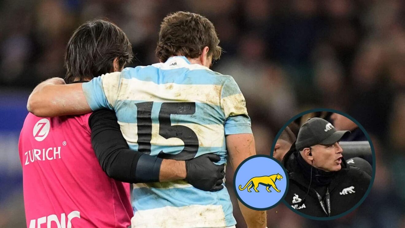 Juan Cruz Mallia and an inset of Argentina head coach Felipe Contepomi.